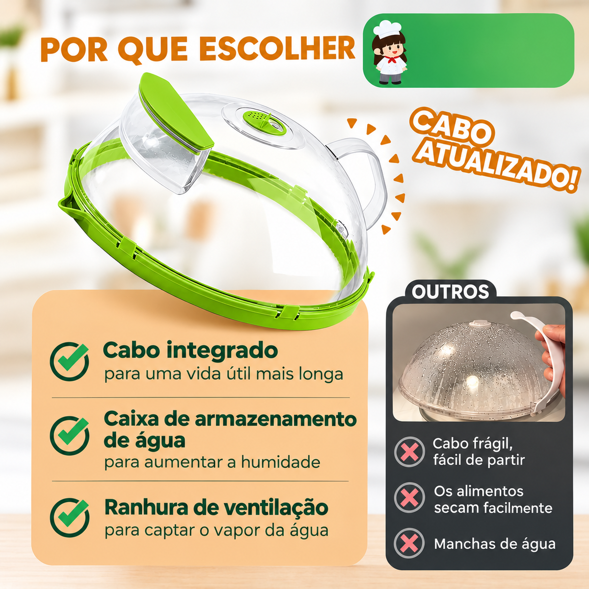 Tampa 2 em 1 para micro-ondas™ Uma forma mais prática de aquecer os seus alimentos